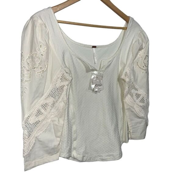 NEW Free People Brunch Date Henley Top Moonglow size M - Picture 8 of 11